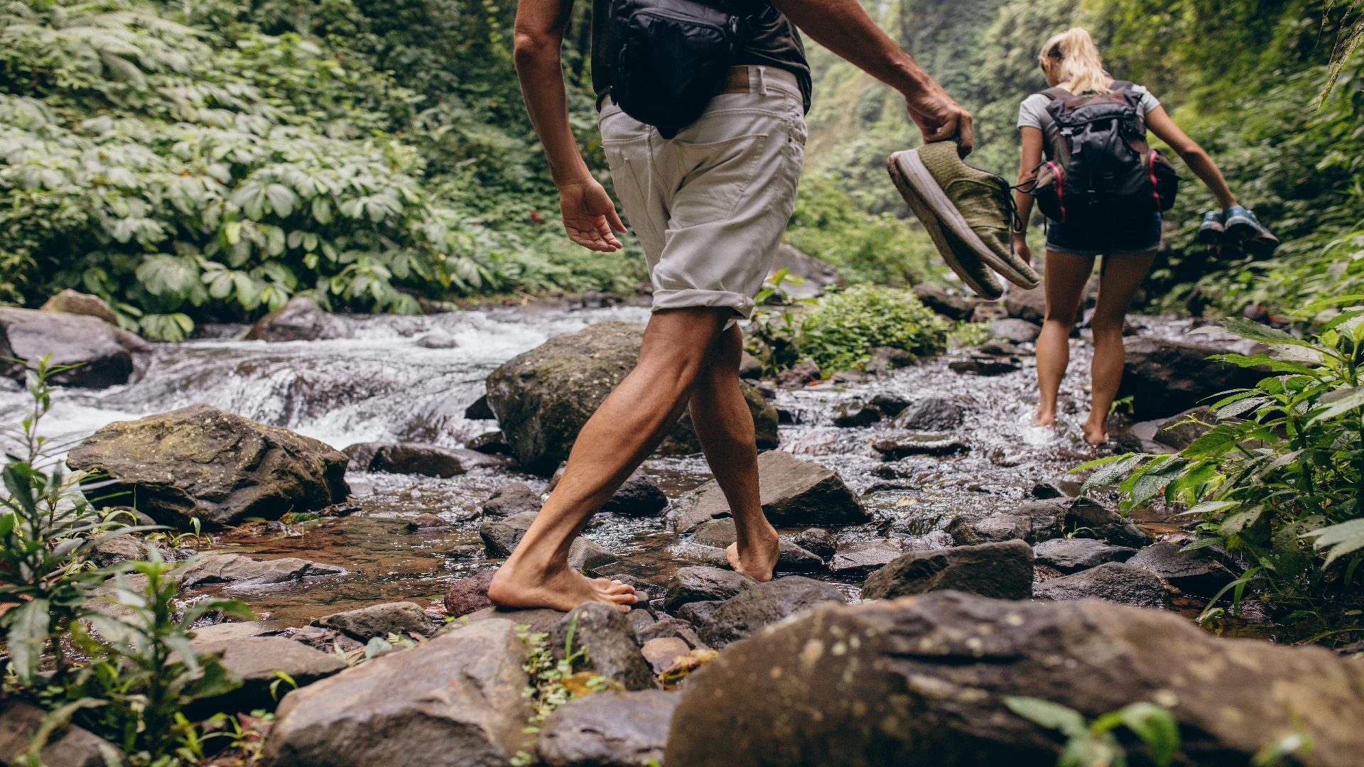 walking barefoot in nature