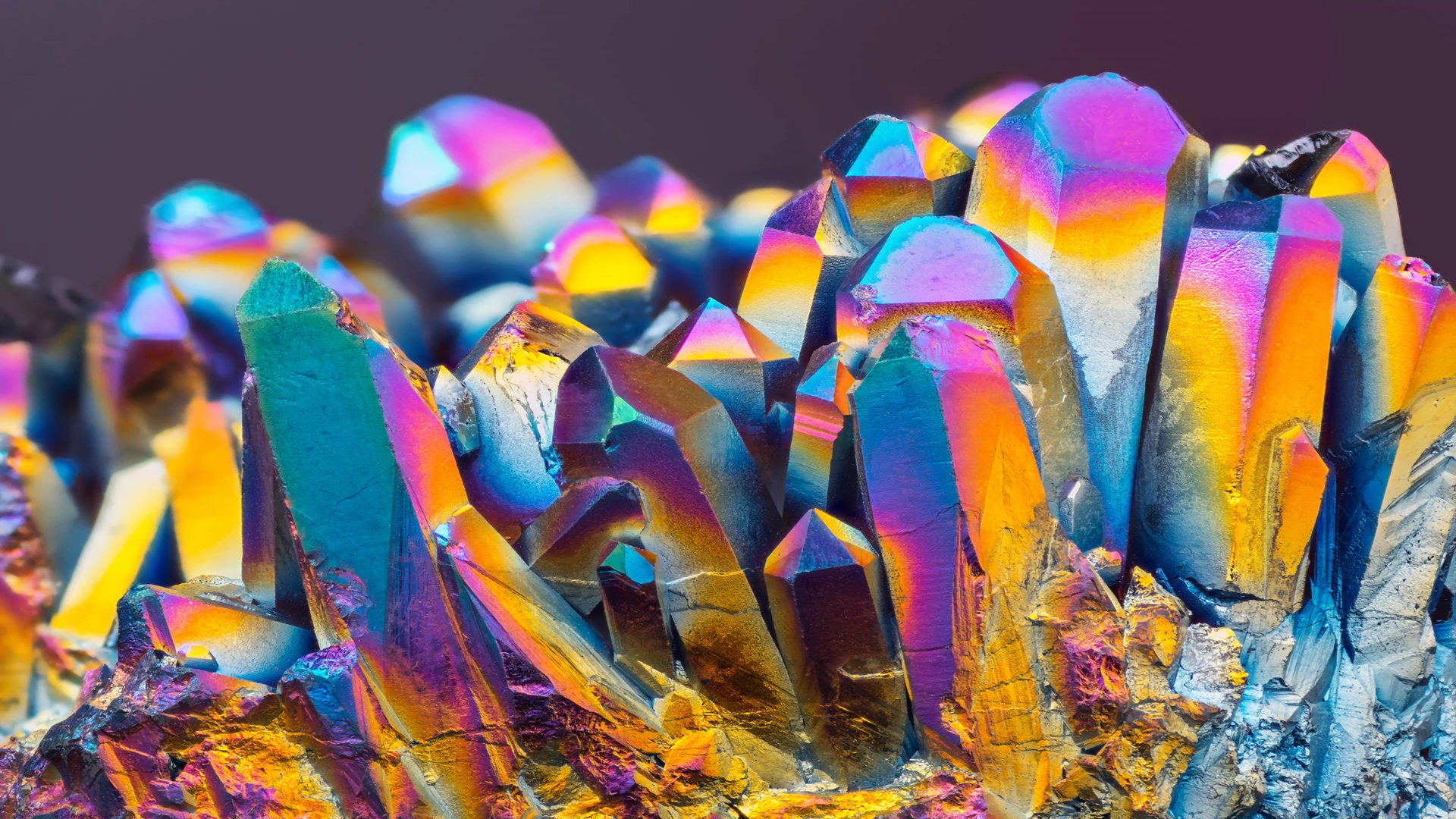 Titanium rainbow aura quartz crystal cluster